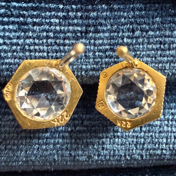 Designer CATHY WATERMAN 22K Yellow Gold Rose Cut Topaz Hexagon Stud Earrings NEW - Picture 6 of 14